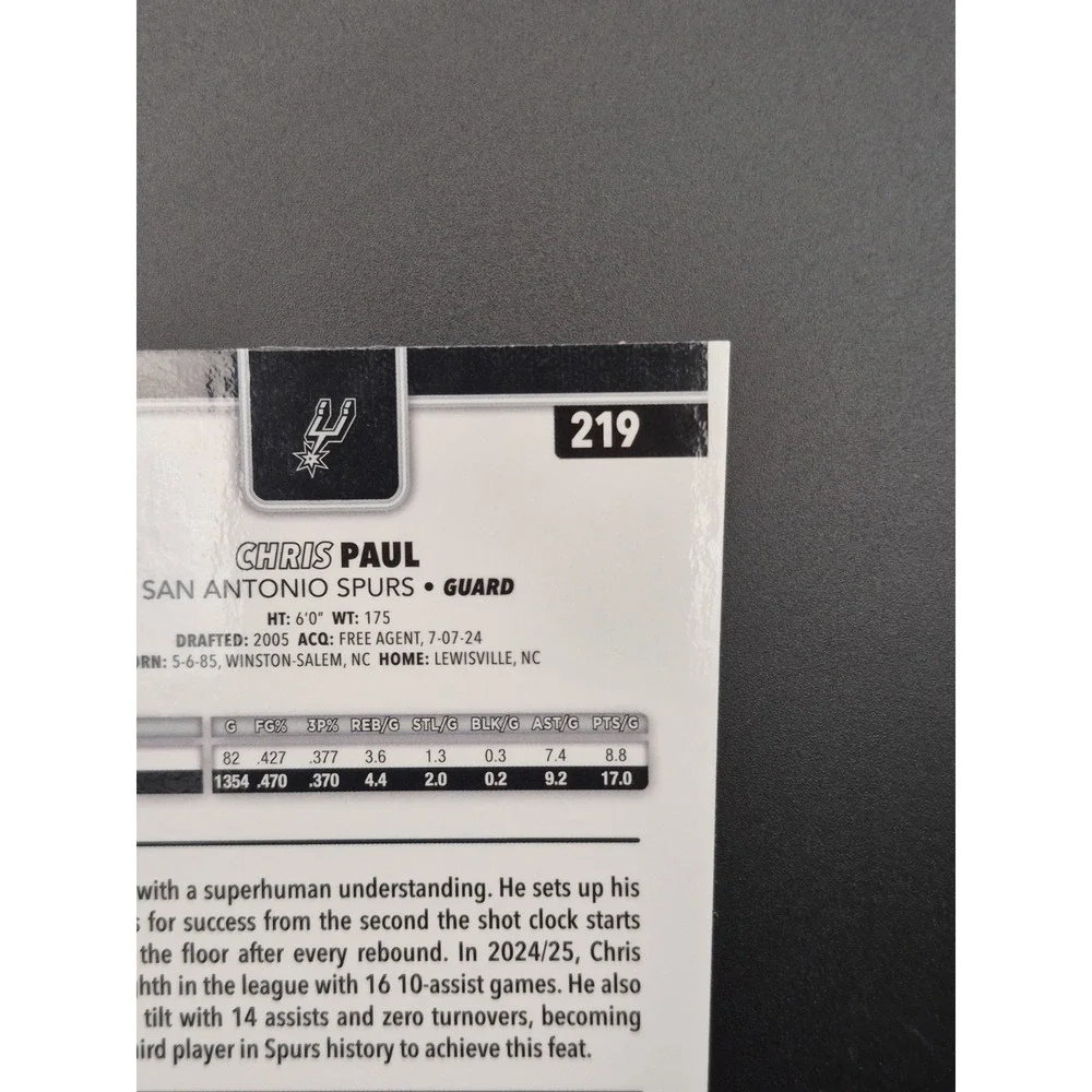 2025-26 Topps Chrome Chris Paul #219 Pulsar Refractor MISCUT RARE Spurs